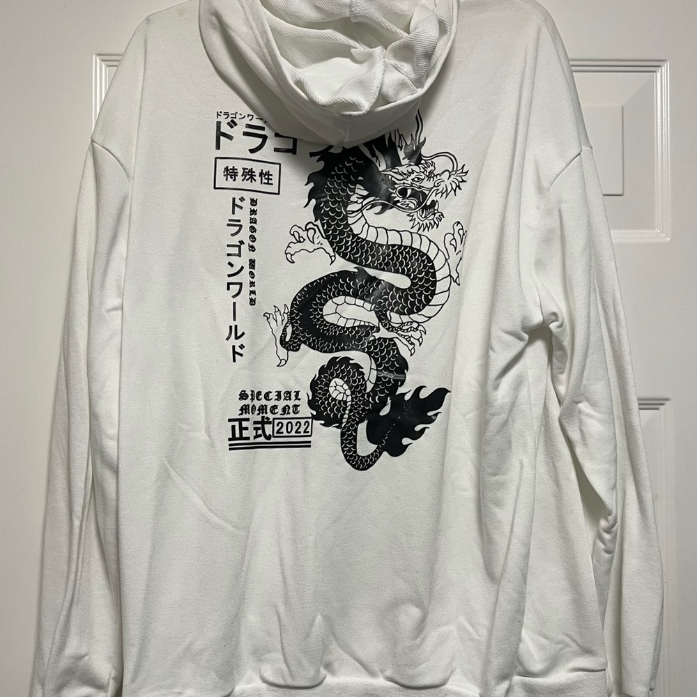 ROMWE White Lightweight Hoodie with Dragon Print Men’s size XXL